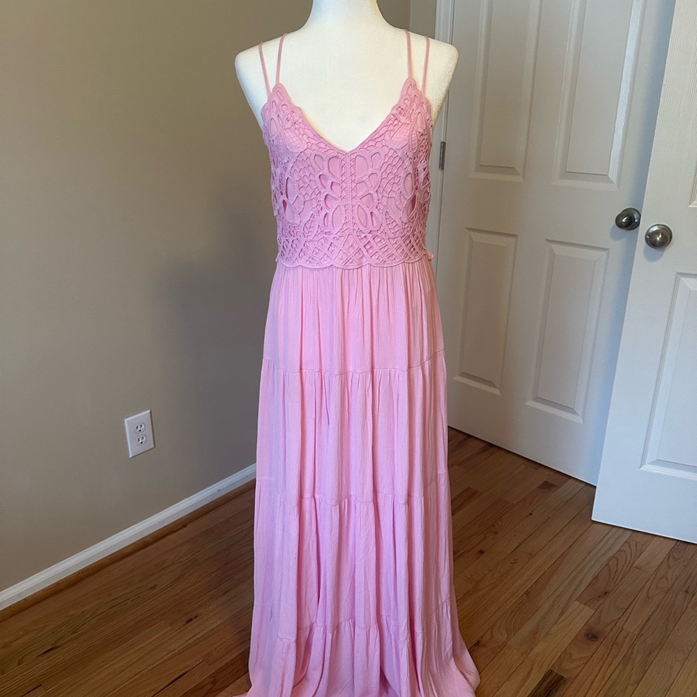 Jessica Simpson Pink Lace Maxi Dress